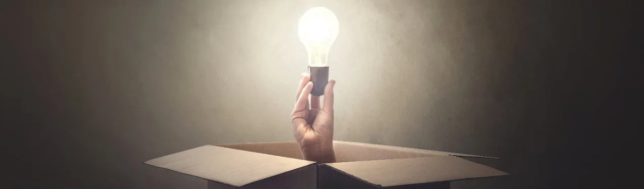 Bulb in box giving ideas through mail