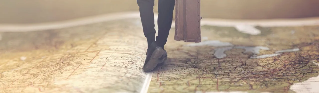 businessman walking on the map